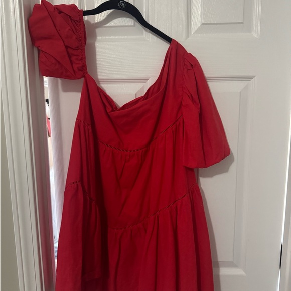 Cotton Candy One-Shoulder Dress in Bold Red - Picture 2 of 3